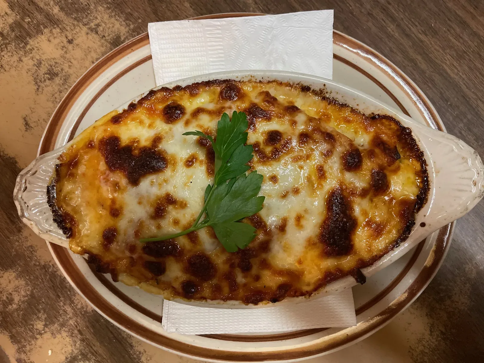 Baked Italian veal parmigiana at DeNicola's in Portland