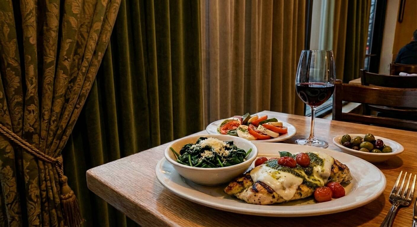 Keto-friendly Italian food options in Portland, including grilled meats, fresh vegetables, and cheese